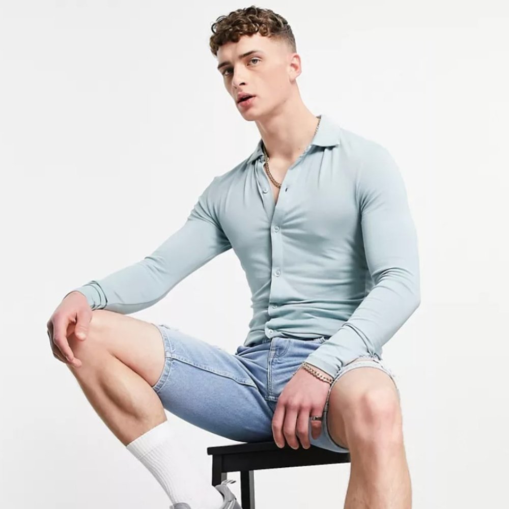 ASOS Design Muscle Fit Suit Shirt - Light Blue - Size L